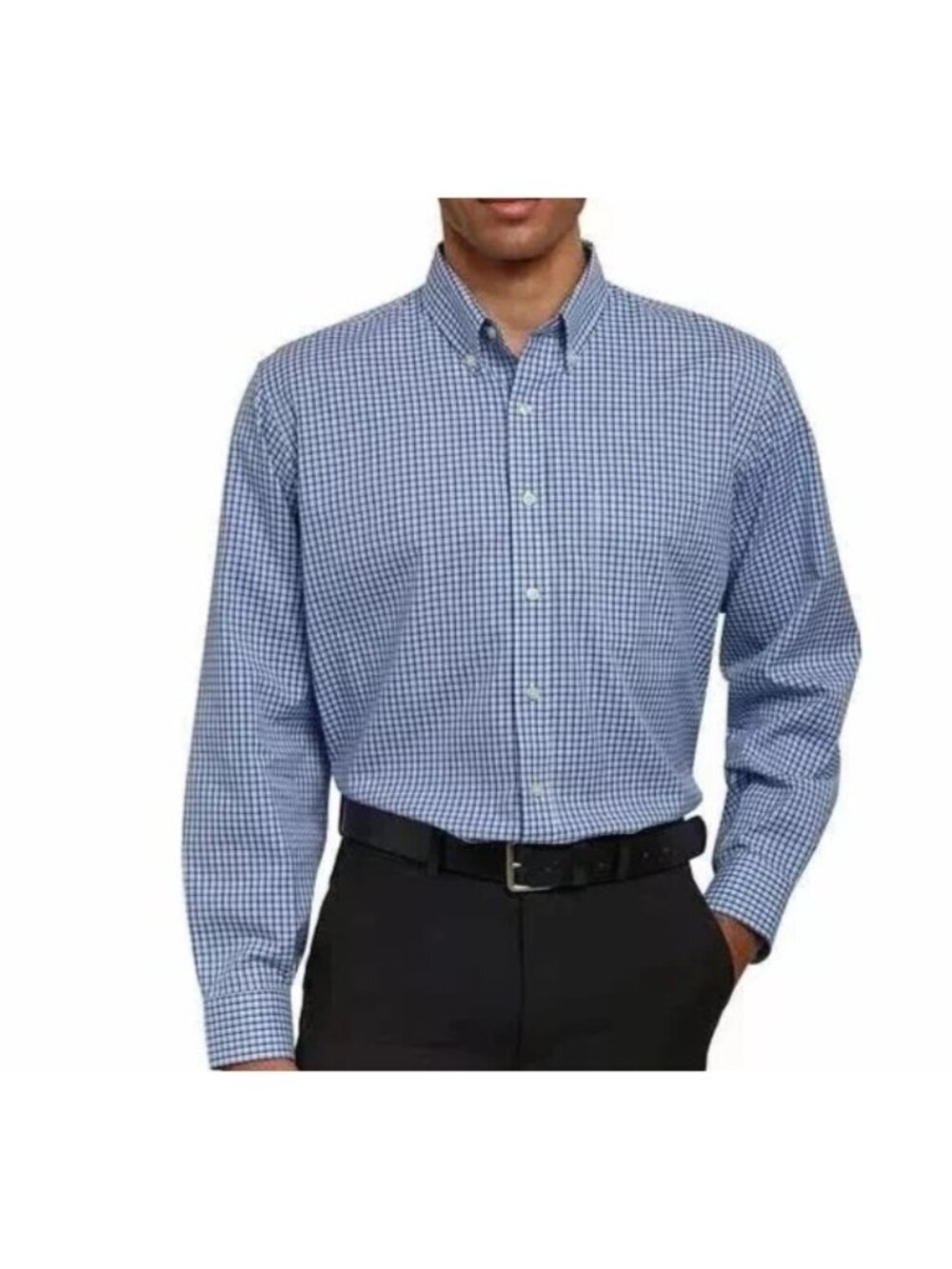 NWT Kirkland Signature Men's 17.5  Traditional Fit Blue Check Dress Shirt